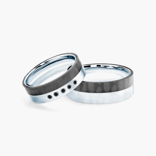 Obrączki ślubne: carbon, srebro, płaskie, 6 mm i 7 mm